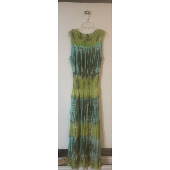 Young Fabulous & Broke Dresses & Skirts - Young Fabulous & Broke Tie Dye Smocked Maxi Dress Green Teal Small RN 106691